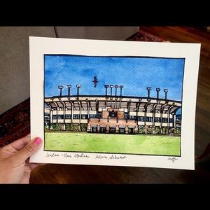 Auburn football painting print of Jordan-hare stadium print  8.5x11in
